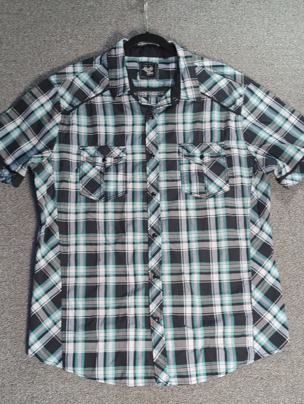 Lansky Bros Western Pearl Snap Short Sleeve Plaid Size XL Black/Teal
